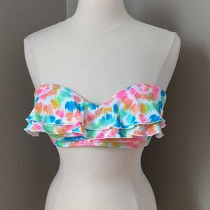 California Waves | Neon Tye-Dye Ruffle Bandeau Bikini Top Sz L